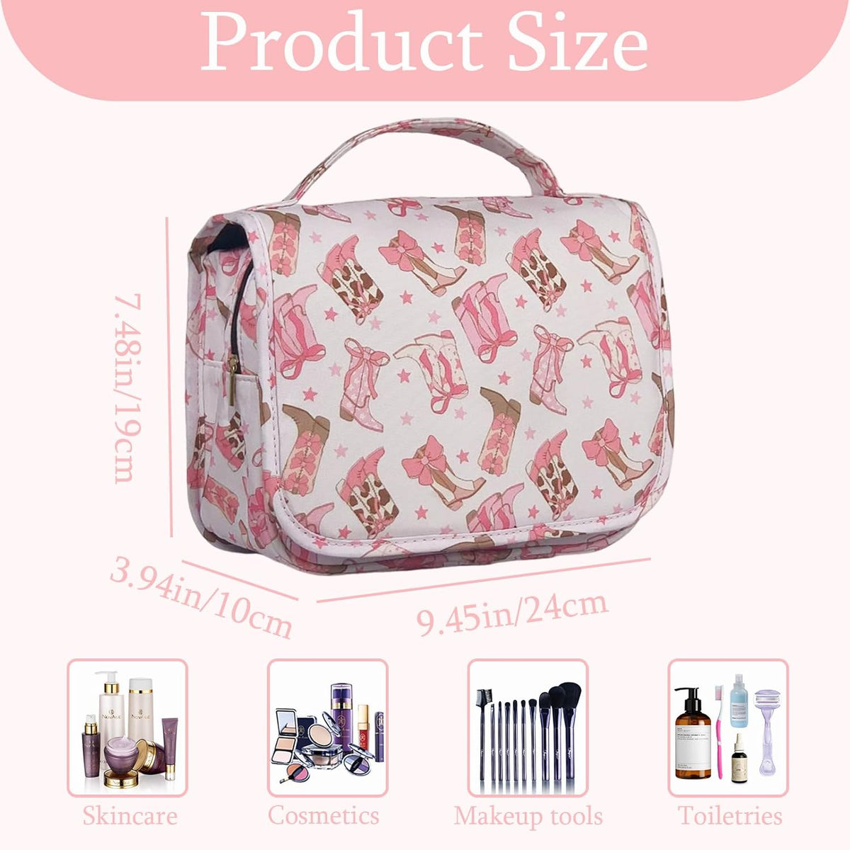 Pink Bows Hanging Travel Toiletry Bag Kit Makeup Bag Cosmetics Organizer for Men Women (Pink Bows)