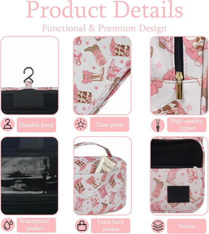 Pink Bows Hanging Travel Toiletry Bag Kit Makeup Bag Cosmetics Organizer for Men Women (Pink Bows)