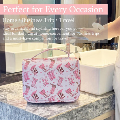 Pink Bows Hanging Travel Toiletry Bag Kit Makeup Bag Cosmetics Organizer for Men Women (Pink Bows)