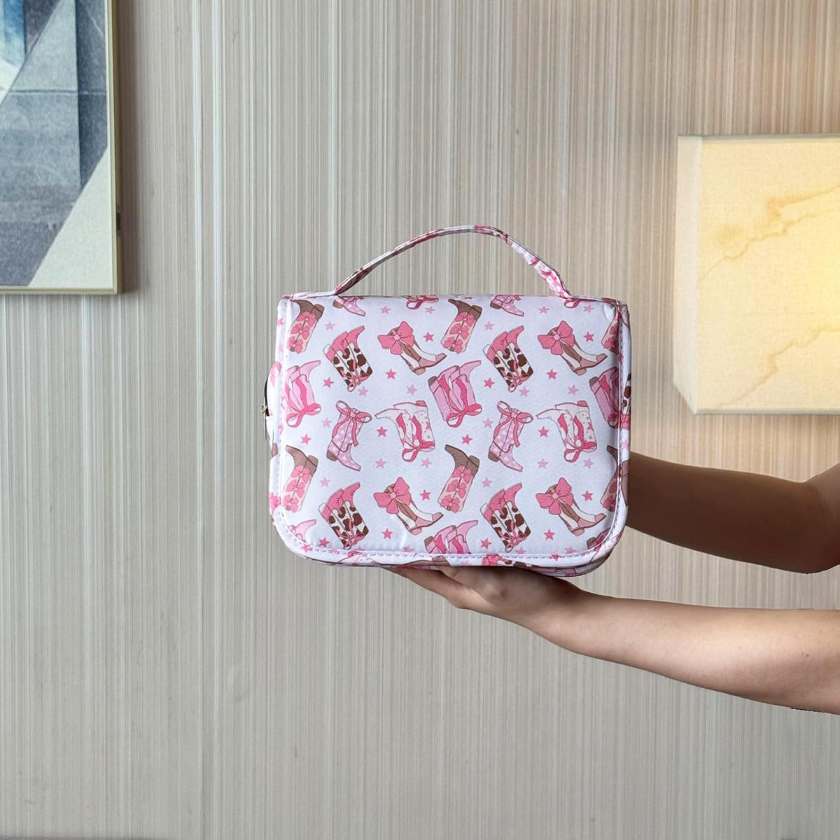 Pink Bows Hanging Travel Toiletry Bag Kit Makeup Bag Cosmetics Organizer for Men Women (Pink Bows)