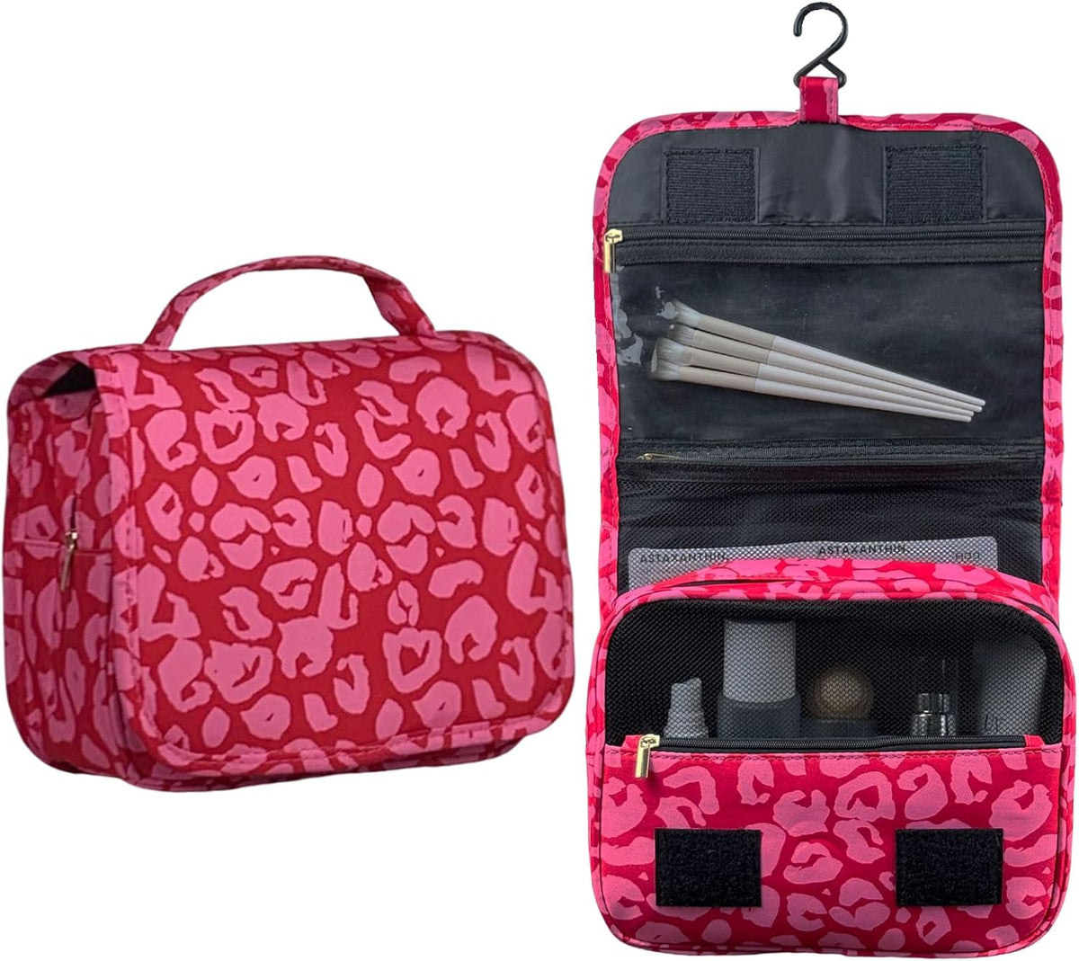 Pink Bows Hanging Travel Toiletry Bag Kit Makeup Bag Cosmetics Organizer for Men Women (Pink Bows)