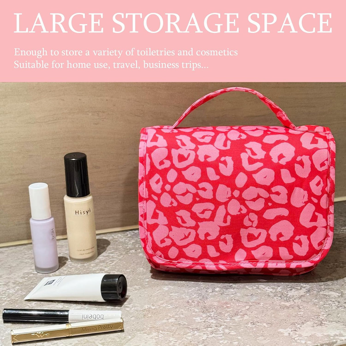 Pink Bows Hanging Travel Toiletry Bag Kit Makeup Bag Cosmetics Organizer for Men Women (Pink Bows)