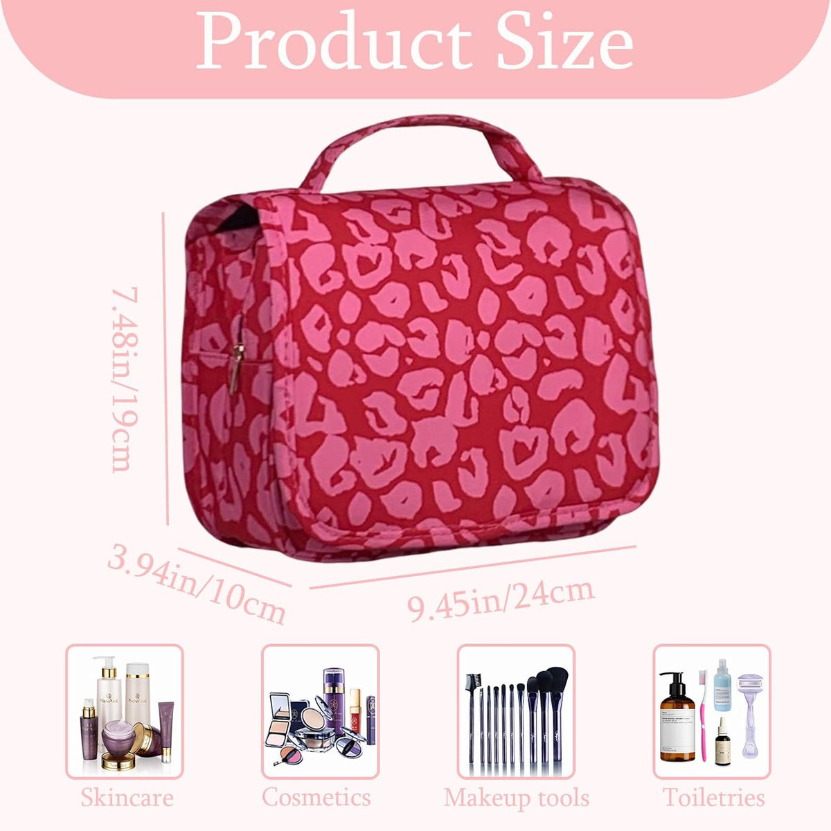 Pink Bows Hanging Travel Toiletry Bag Kit Makeup Bag Cosmetics Organizer for Men Women (Pink Bows)