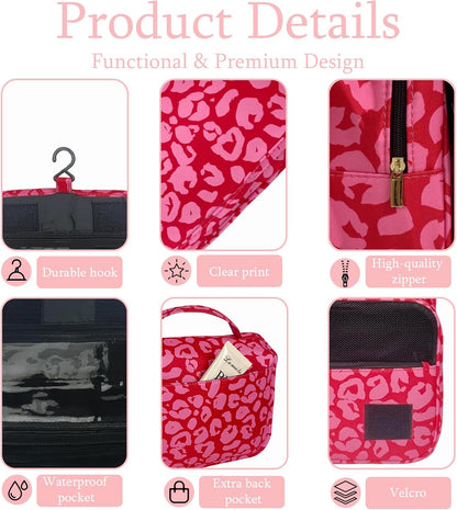 Pink Bows Hanging Travel Toiletry Bag Kit Makeup Bag Cosmetics Organizer for Men Women (Pink Bows)