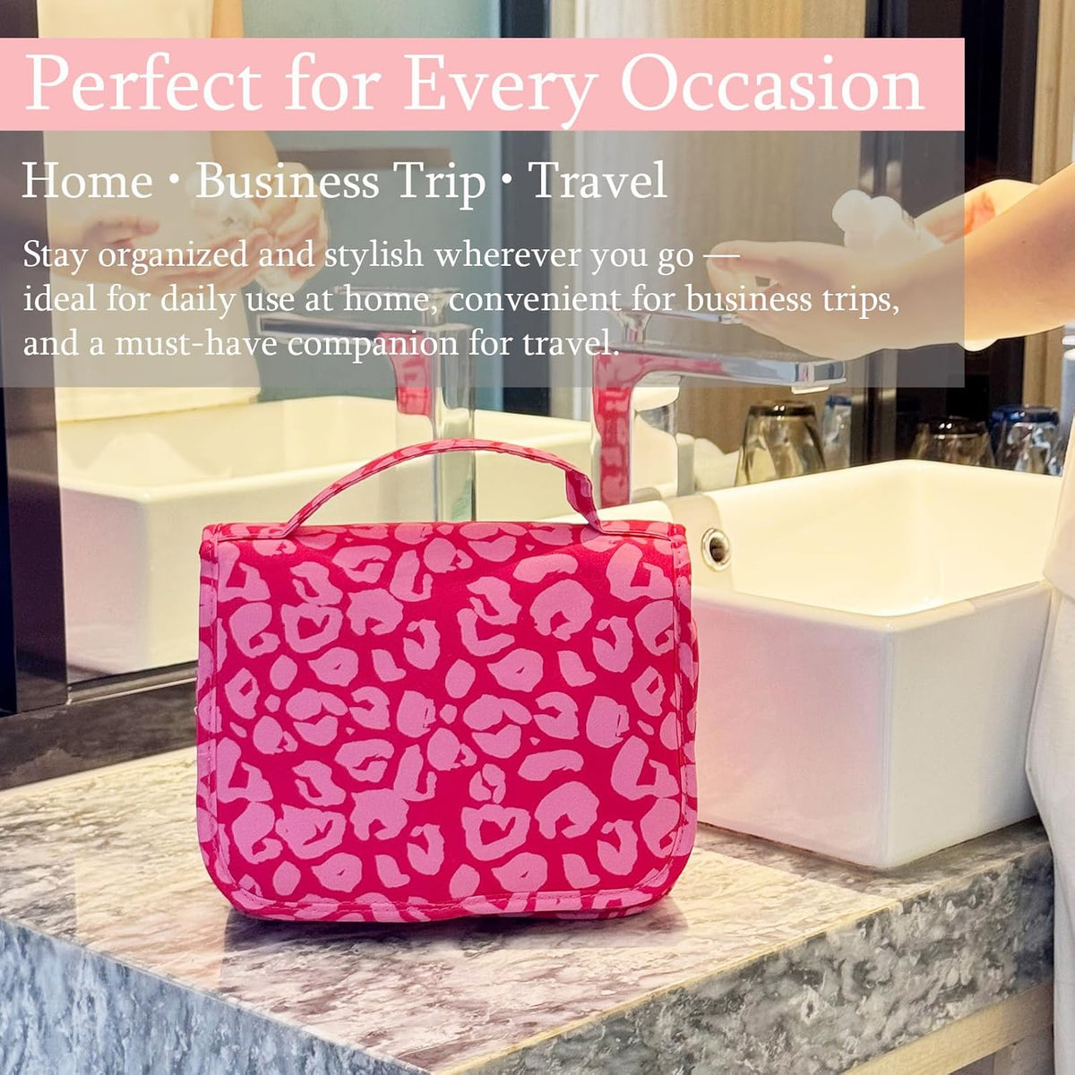 Pink Bows Hanging Travel Toiletry Bag Kit Makeup Bag Cosmetics Organizer for Men Women (Pink Bows)