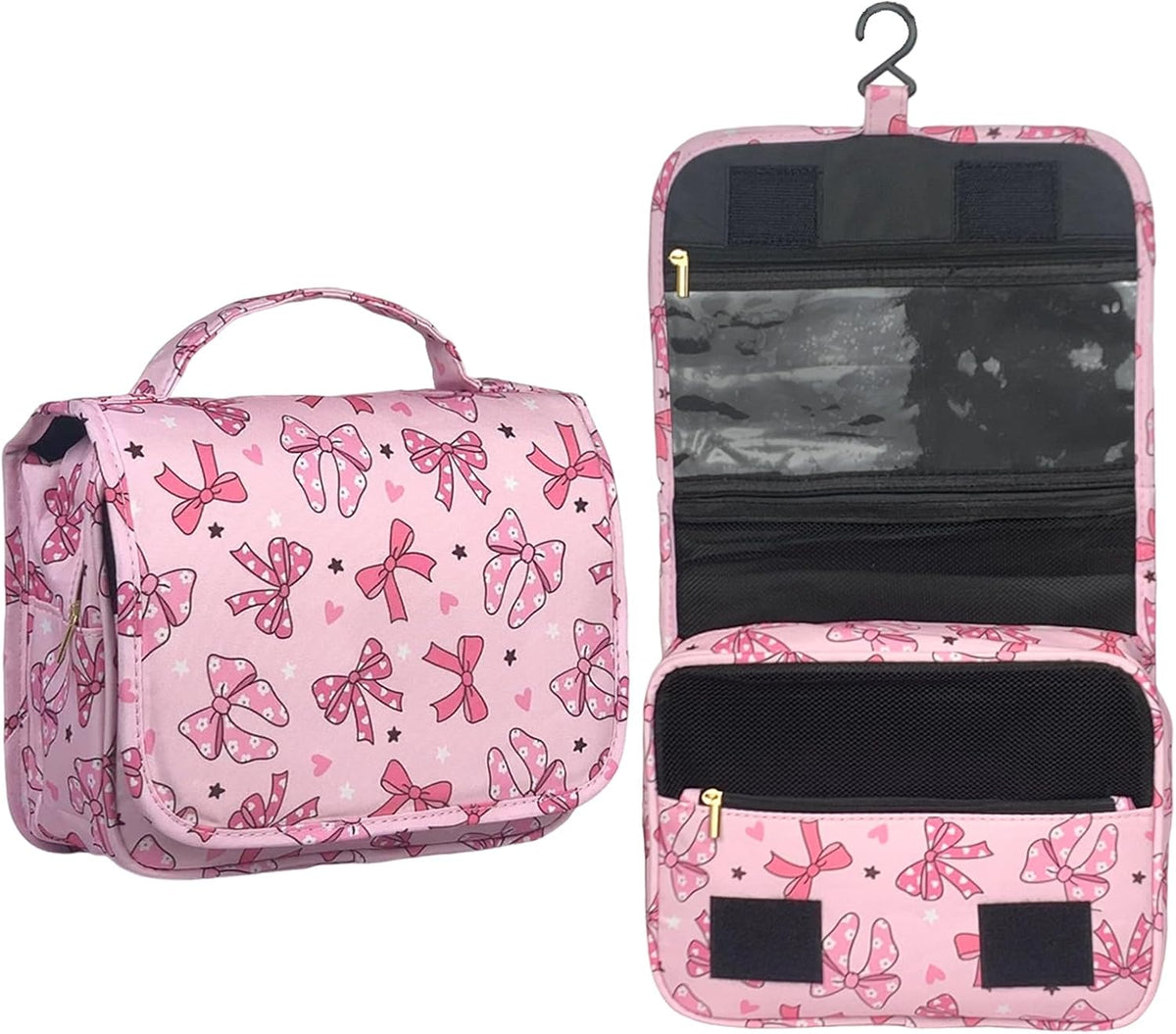 Pink Bows Hanging Travel Toiletry Bag Kit Makeup Bag Cosmetics Organizer for Men Women (Pink Bows)