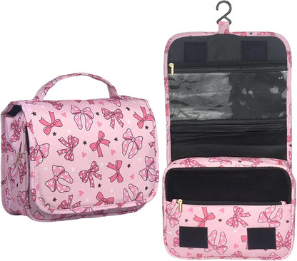 Pink Bows Hanging Travel Toiletry Bag Kit Makeup Bag Cosmetics Organizer for Men Women (Pink Bows)