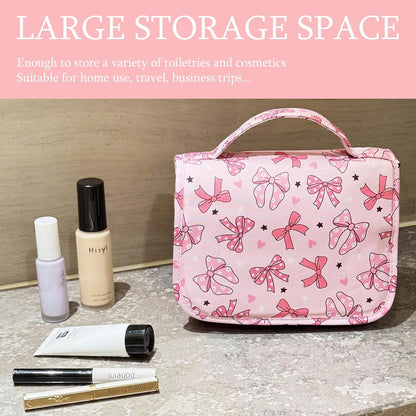 Pink Bows Hanging Travel Toiletry Bag Kit Makeup Bag Cosmetics Organizer for Men Women (Pink Bows)