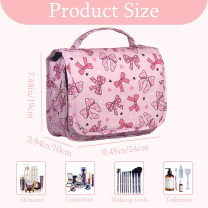 Pink Bows Hanging Travel Toiletry Bag Kit Makeup Bag Cosmetics Organizer for Men Women (Pink Bows)