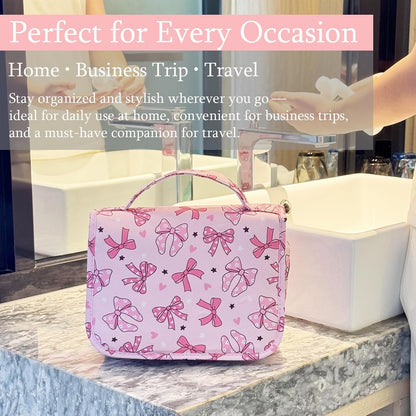 Pink Bows Hanging Travel Toiletry Bag Kit Makeup Bag Cosmetics Organizer for Men Women (Pink Bows)