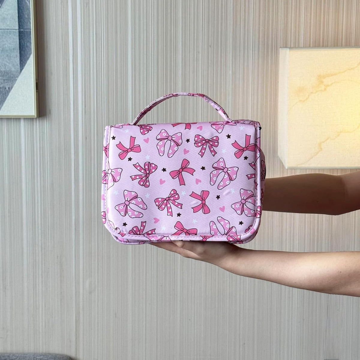 Pink Bows Hanging Travel Toiletry Bag Kit Makeup Bag Cosmetics Organizer for Men Women (Pink Bows)