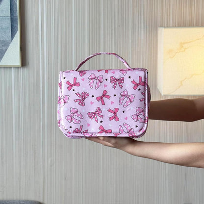 Pink Bows Hanging Travel Toiletry Bag Kit Makeup Bag Cosmetics Organizer for Men Women (Pink Bows)