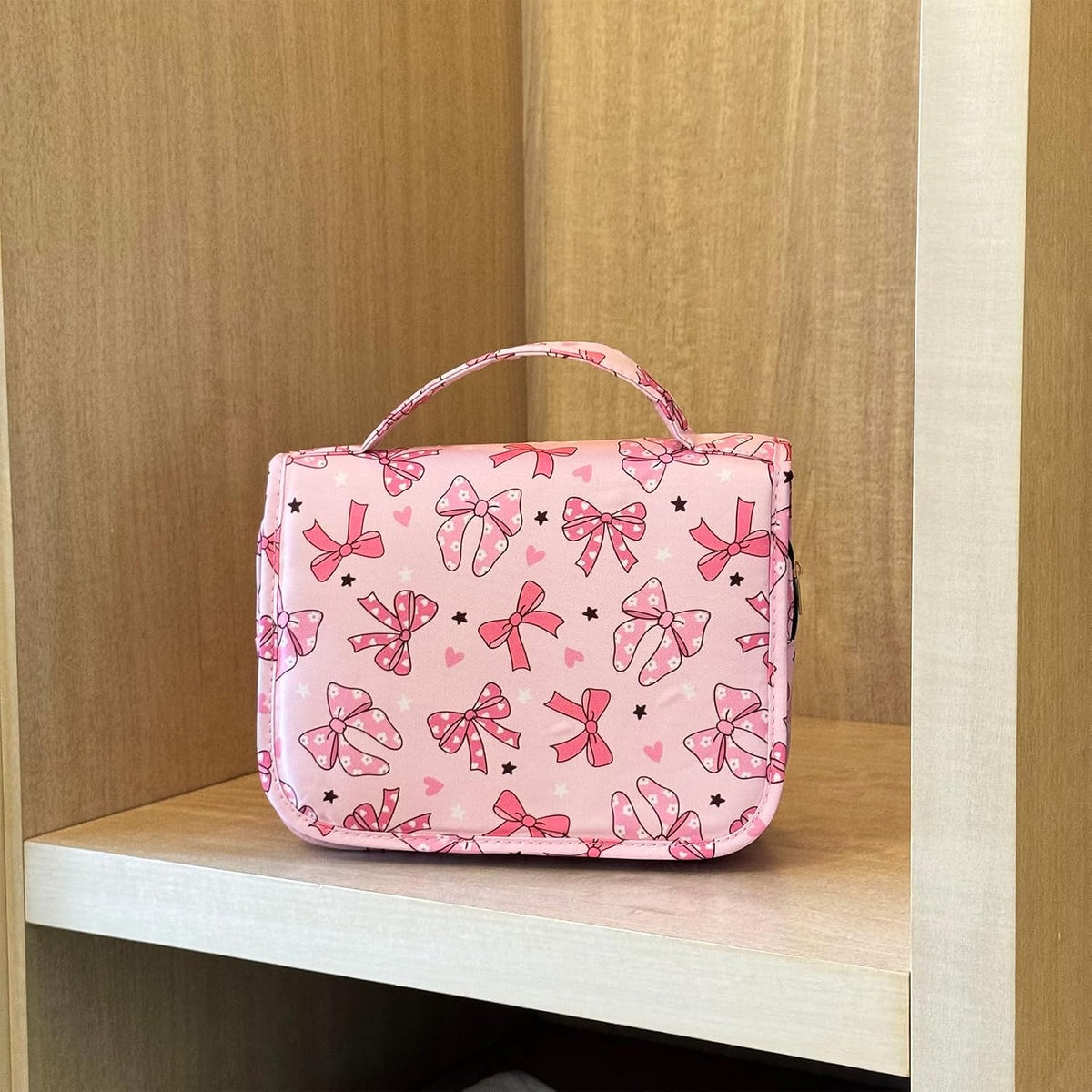 Pink Bows Hanging Travel Toiletry Bag Kit Makeup Bag Cosmetics Organizer for Men Women (Pink Bows)