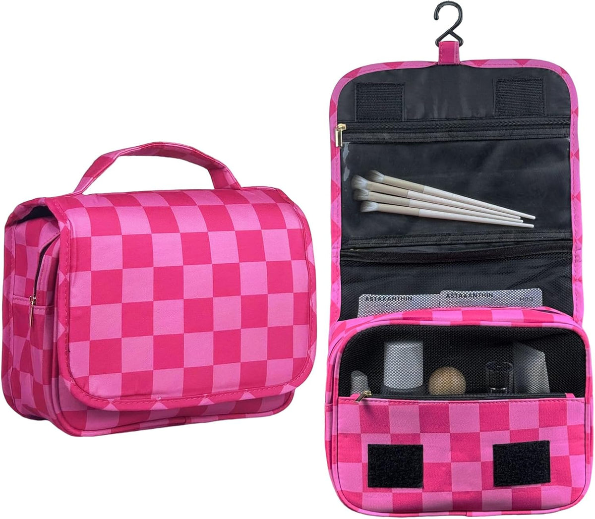 Pink Bows Hanging Travel Toiletry Bag Kit Makeup Bag Cosmetics Organizer for Men Women (Pink Bows)