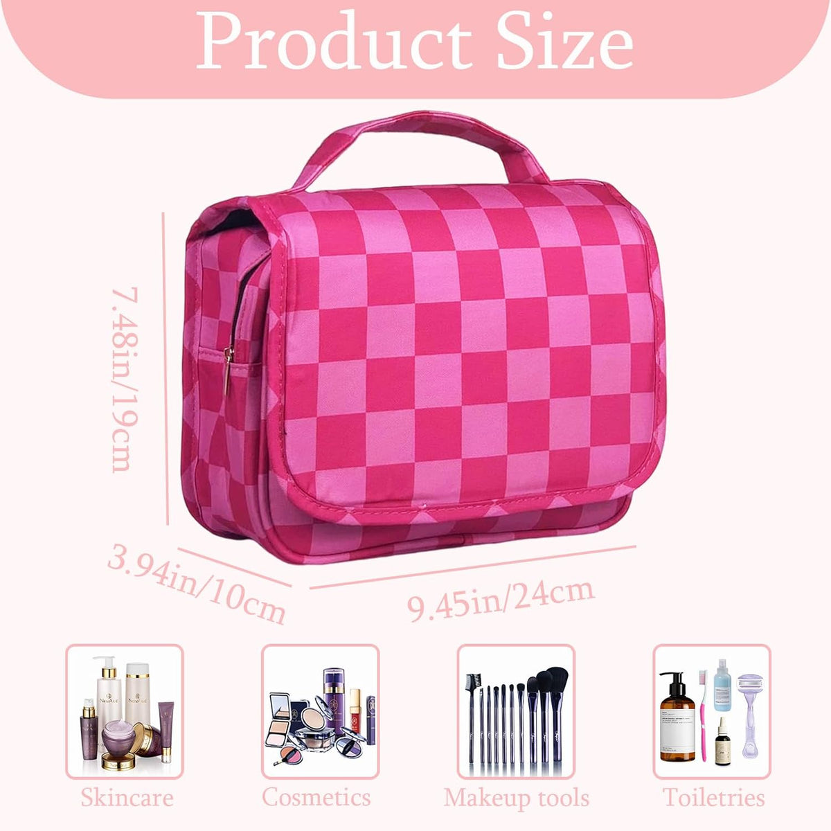 Pink Bows Hanging Travel Toiletry Bag Kit Makeup Bag Cosmetics Organizer for Men Women (Pink Bows)