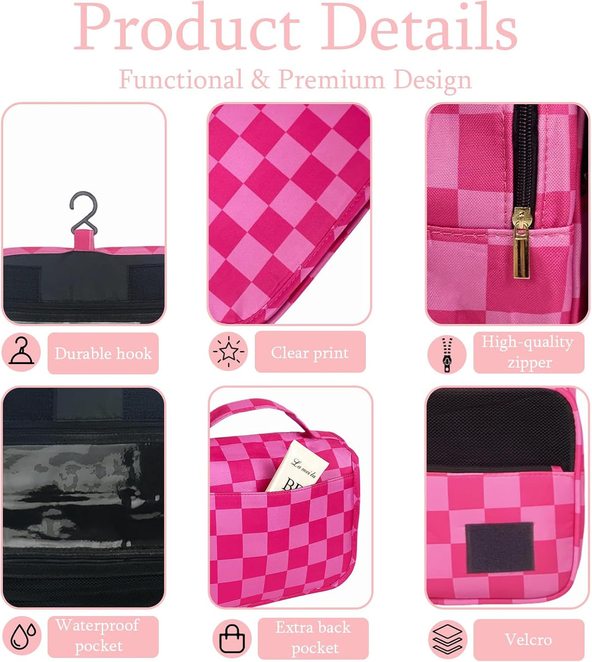 Pink Bows Hanging Travel Toiletry Bag Kit Makeup Bag Cosmetics Organizer for Men Women (Pink Bows)