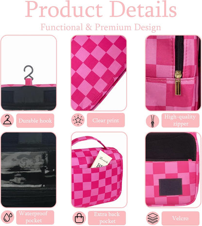 Pink Bows Hanging Travel Toiletry Bag Kit Makeup Bag Cosmetics Organizer for Men Women (Pink Bows)