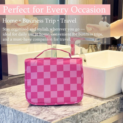 Pink Bows Hanging Travel Toiletry Bag Kit Makeup Bag Cosmetics Organizer for Men Women (Pink Bows)