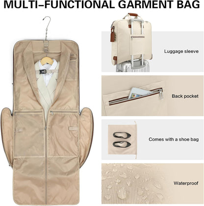 Travel Garment Bag Carry on Suit Bag for Women 51'' Waterproof Garment Bags Dress Bag for Travel Business Hanging Suitcase Luggage Bag with Shoulder Strap free shoe bag Fit 15.6'' Laptop, Pink