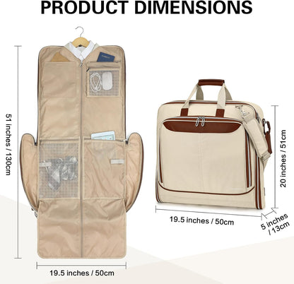 Travel Garment Bag Carry on Suit Bag for Women 51'' Waterproof Garment Bags Dress Bag for Travel Business Hanging Suitcase Luggage Bag with Shoulder Strap free shoe bag Fit 15.6'' Laptop, Pink