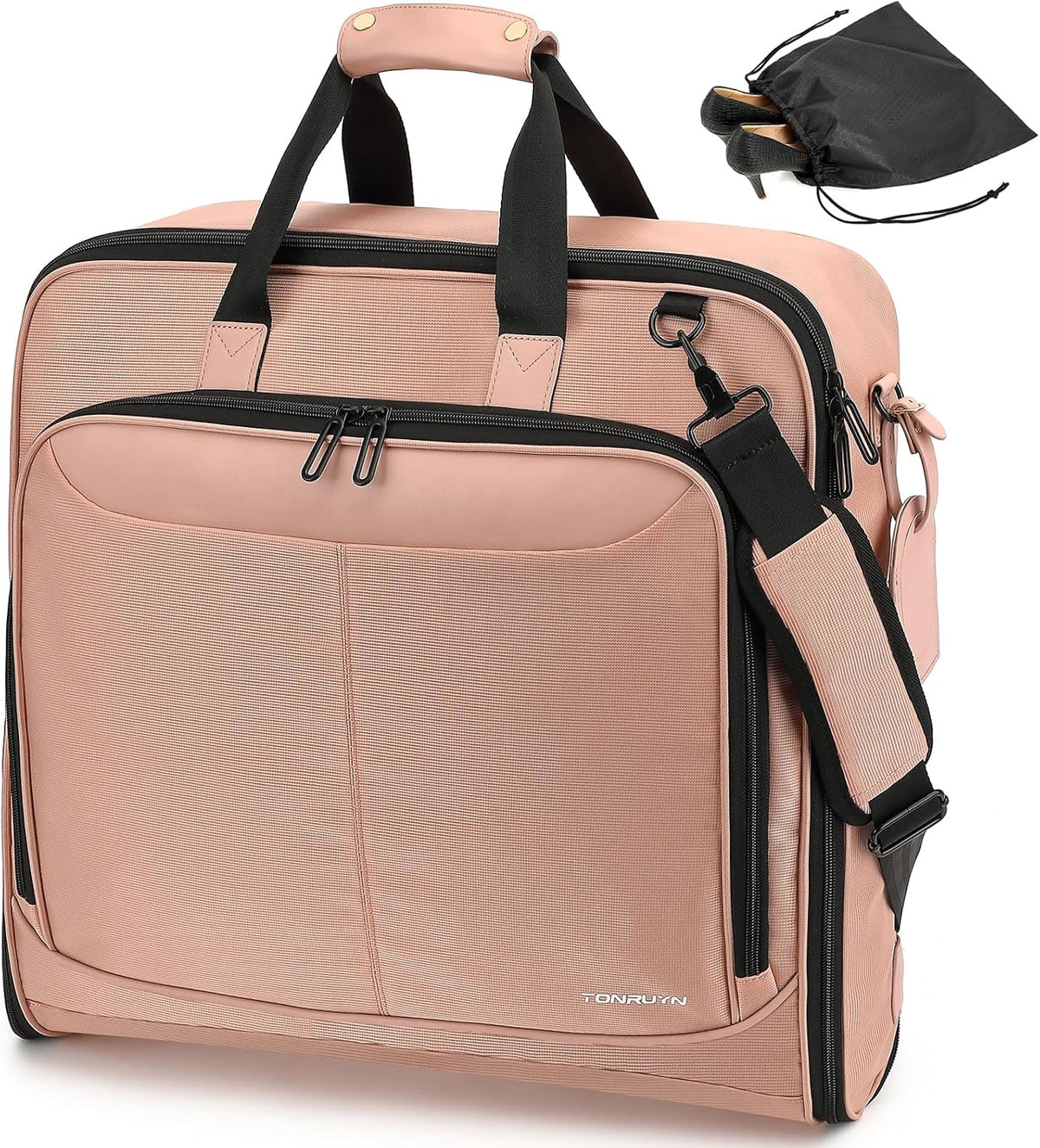Travel Garment Bag Carry on Suit Bag for Women 51'' Waterproof Garment Bags Dress Bag for Travel Business Hanging Suitcase Luggage Bag with Shoulder Strap free shoe bag Fit 15.6'' Laptop, Pink