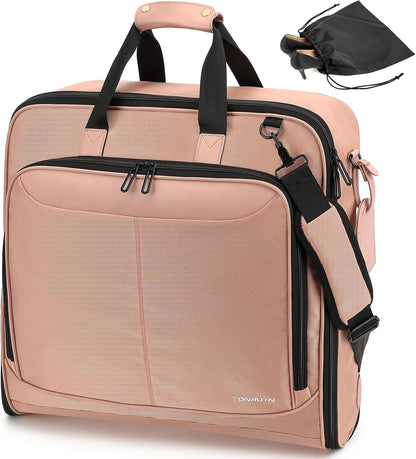 Travel Garment Bag Carry on Suit Bag for Women 51'' Waterproof Garment Bags Dress Bag for Travel Business Hanging Suitcase Luggage Bag with Shoulder Strap free shoe bag Fit 15.6'' Laptop, Pink