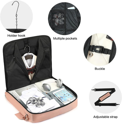 Travel Garment Bag Carry on Suit Bag for Women 51'' Waterproof Garment Bags Dress Bag for Travel Business Hanging Suitcase Luggage Bag with Shoulder Strap free shoe bag Fit 15.6'' Laptop, Pink
