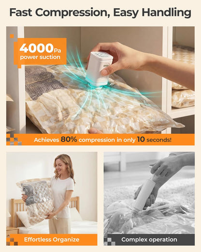 Travel Vacuum Seal Bags with Pump, Jumbo Vacuum Storage Bags for Clothes Blankets Comforters, Space Saver Bags for Travel, Compression Bags for Seasonal Storage-Graphite Ridge