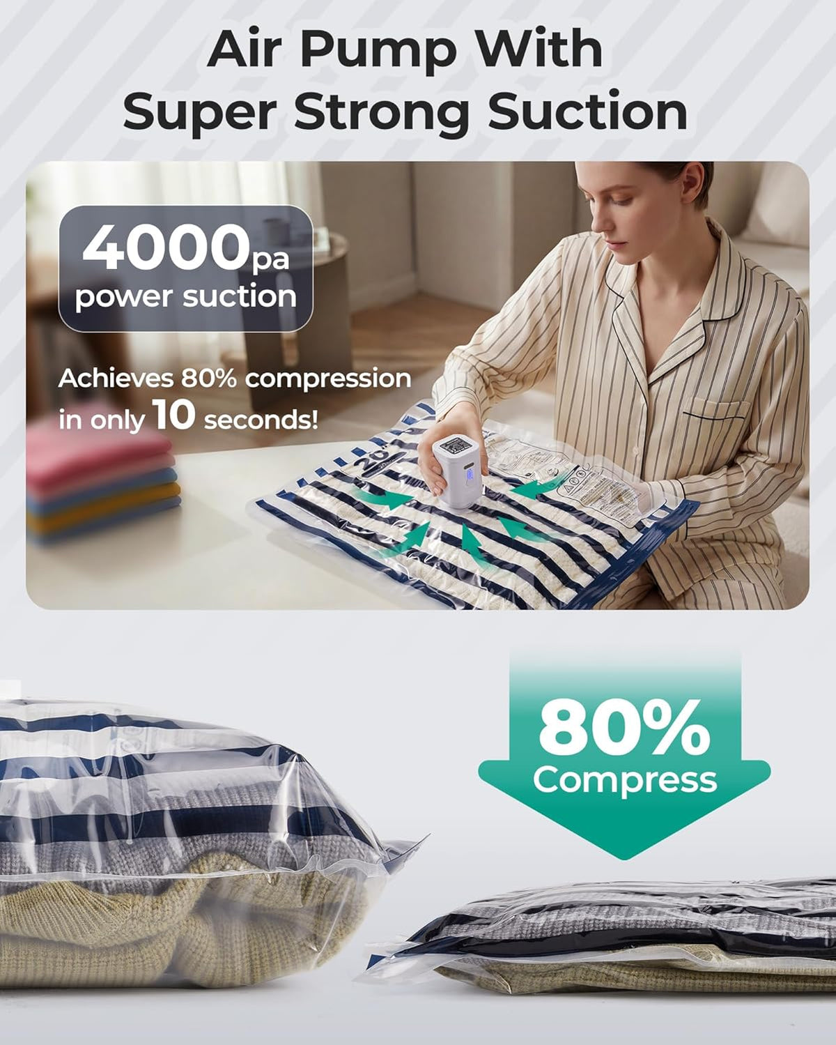 Travel Vacuum Seal Bags with Pump, Jumbo Vacuum Storage Bags for Clothes Blankets Comforters, Space Saver Bags for Travel, Compression Bags for Seasonal Storage-Graphite Ridge