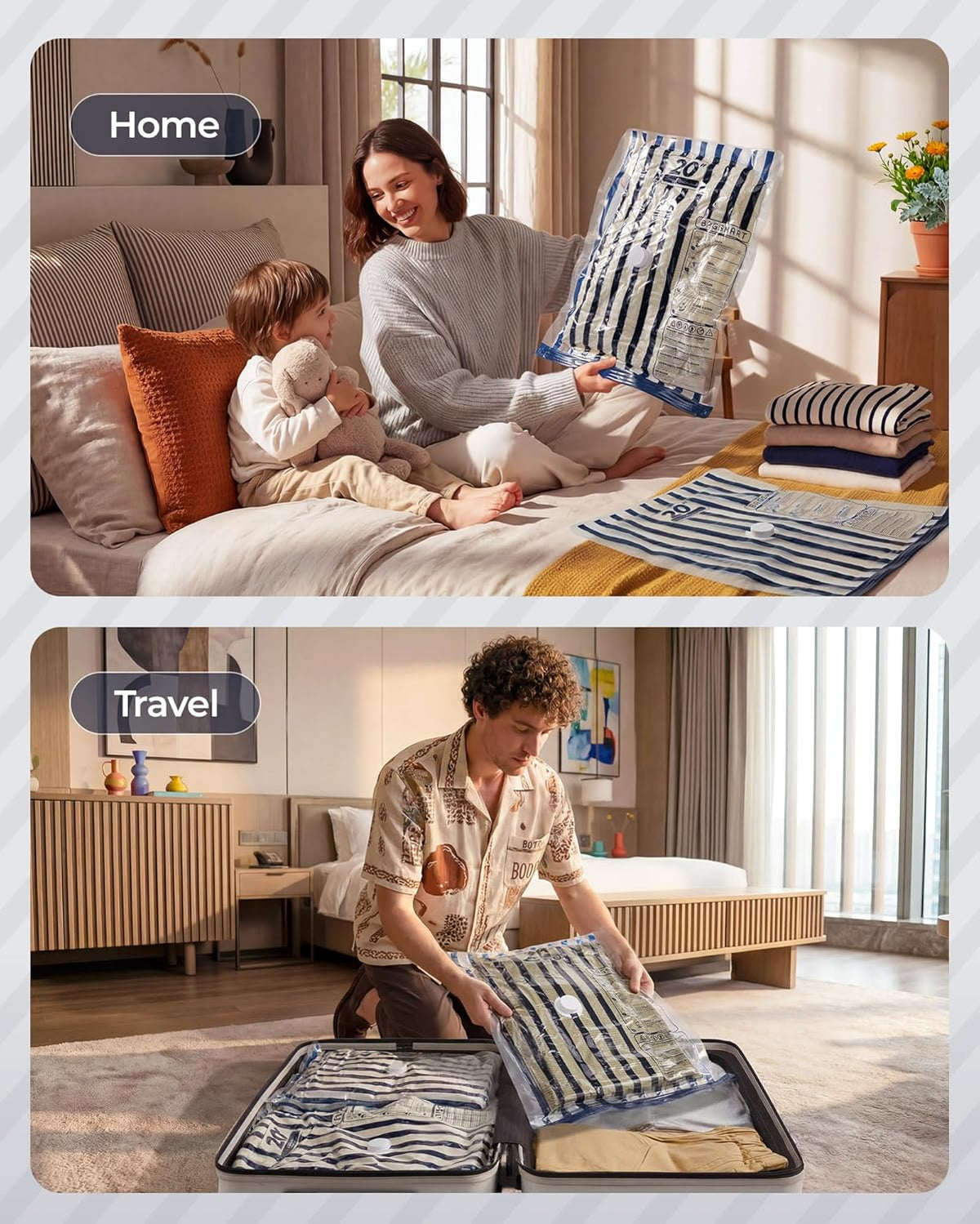 Travel Vacuum Seal Bags with Pump, Jumbo Vacuum Storage Bags for Clothes Blankets Comforters, Space Saver Bags for Travel, Compression Bags for Seasonal Storage-Graphite Ridge