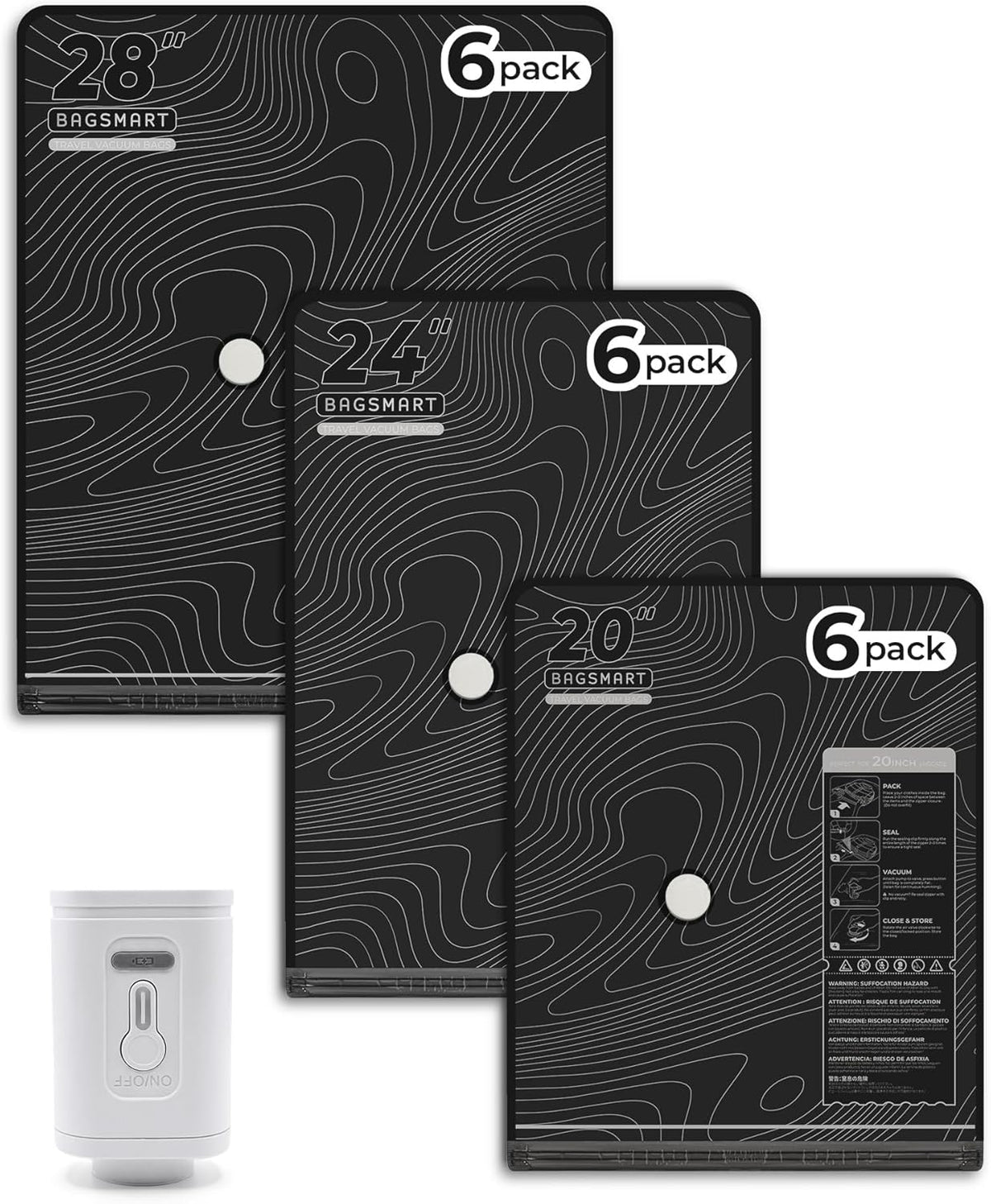 Travel Vacuum Seal Bags with Pump, Jumbo Vacuum Storage Bags for Clothes Blankets Comforters, Space Saver Bags for Travel, Compression Bags for Seasonal Storage-Graphite Ridge