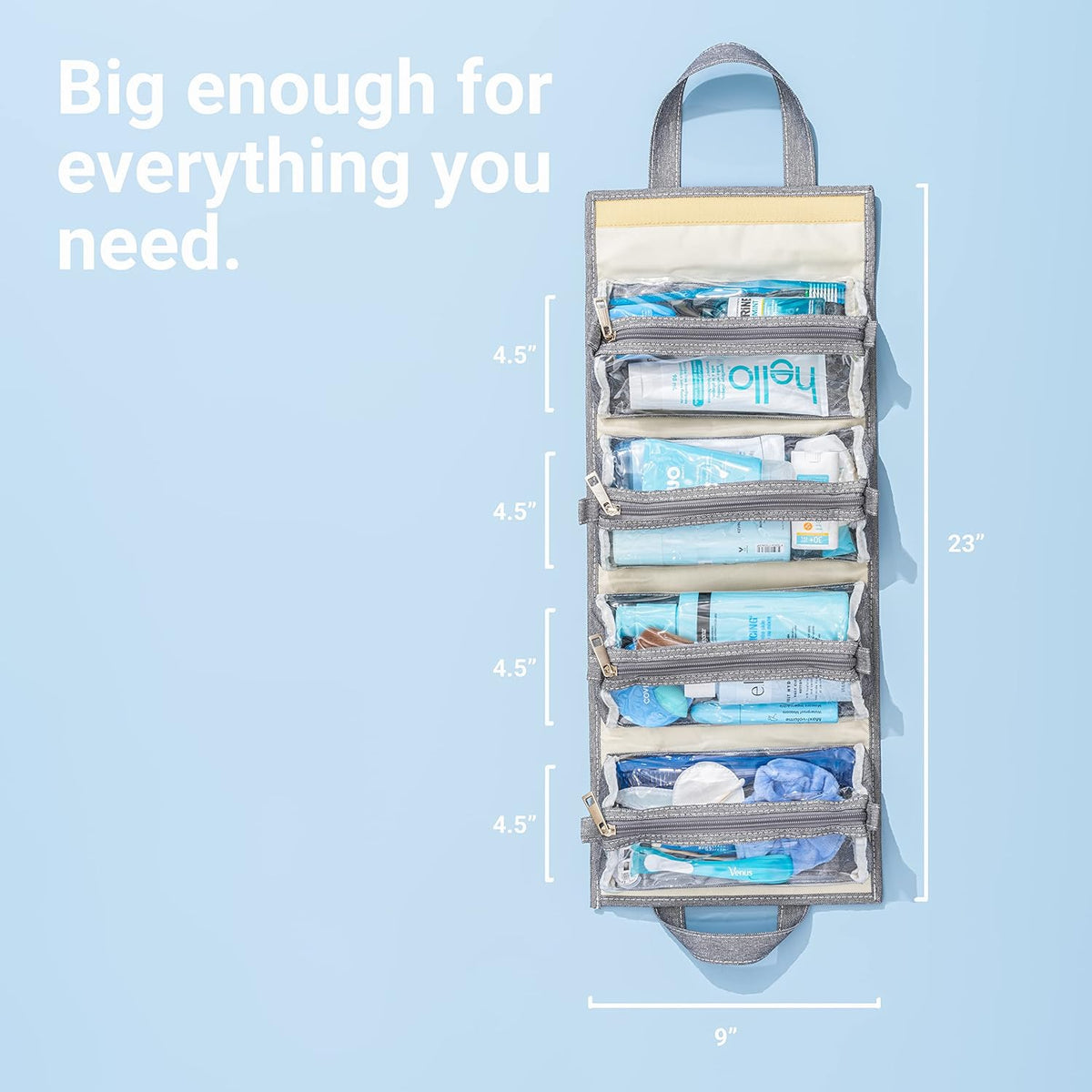 Hanging Roll-Up Makeup Bag/Toiletry Kit/Travel Organizer for Women - 4 Removable Storage Bags - Organize Make Up, Cosmetics, First Aid, Medicine, Personal Care, Bathroom, Palette/Brush Holder