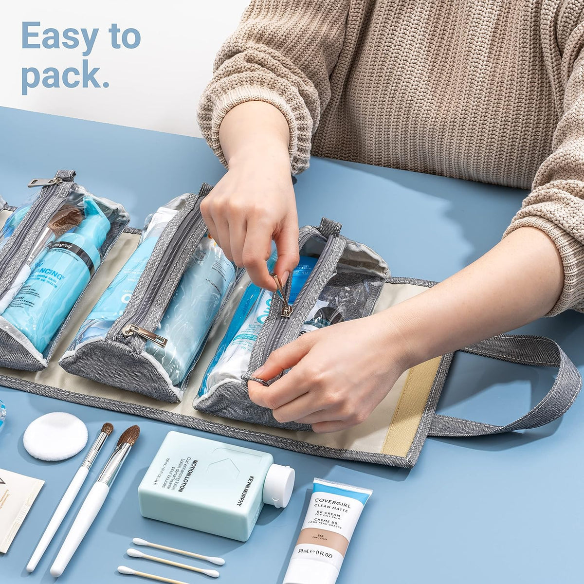 Hanging Roll-Up Makeup Bag/Toiletry Kit/Travel Organizer for Women - 4 Removable Storage Bags - Organize Make Up, Cosmetics, First Aid, Medicine, Personal Care, Bathroom, Palette/Brush Holder