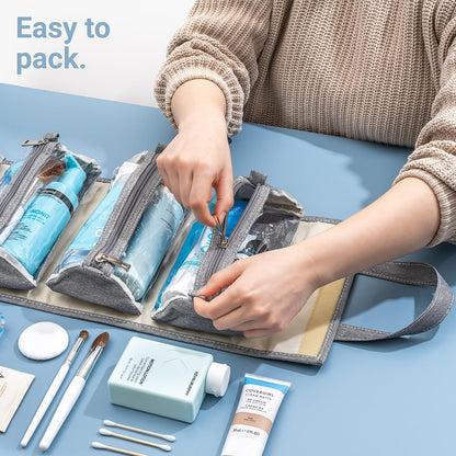 Hanging Roll-Up Makeup Bag/Toiletry Kit/Travel Organizer for Women - 4 Removable Storage Bags - Organize Make Up, Cosmetics, First Aid, Medicine, Personal Care, Bathroom, Palette/Brush Holder