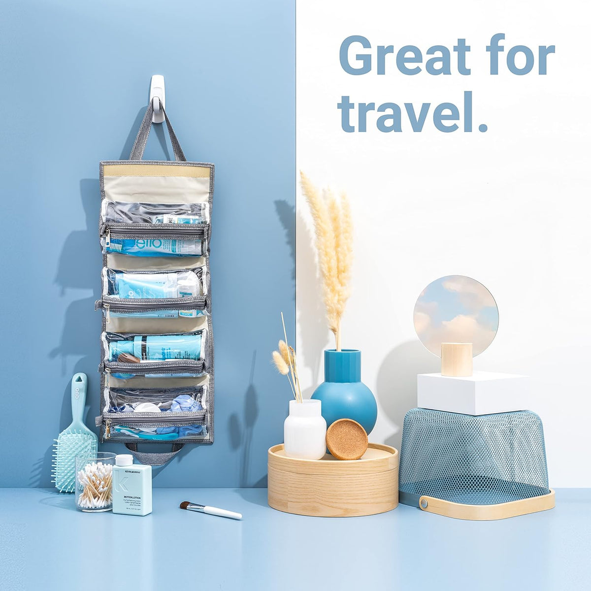 Hanging Roll-Up Makeup Bag/Toiletry Kit/Travel Organizer for Women - 4 Removable Storage Bags - Organize Make Up, Cosmetics, First Aid, Medicine, Personal Care, Bathroom, Palette/Brush Holder