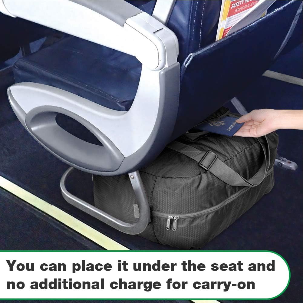 Foldable Personal Item Bag, Carry on Travel Duffle Bag | Frontier Airline Underseat Fit, 18x14x8 inches, Weekend Overnight Trips, Packable