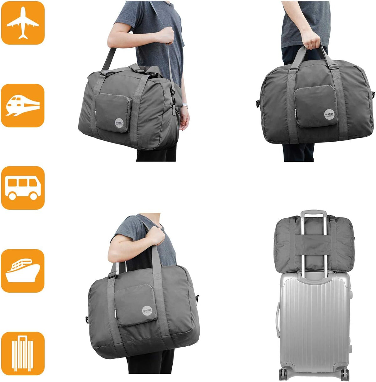 Foldable Personal Item Bag, Carry on Travel Duffle Bag | Frontier Airline Underseat Fit, 18x14x8 inches, Weekend Overnight Trips, Packable