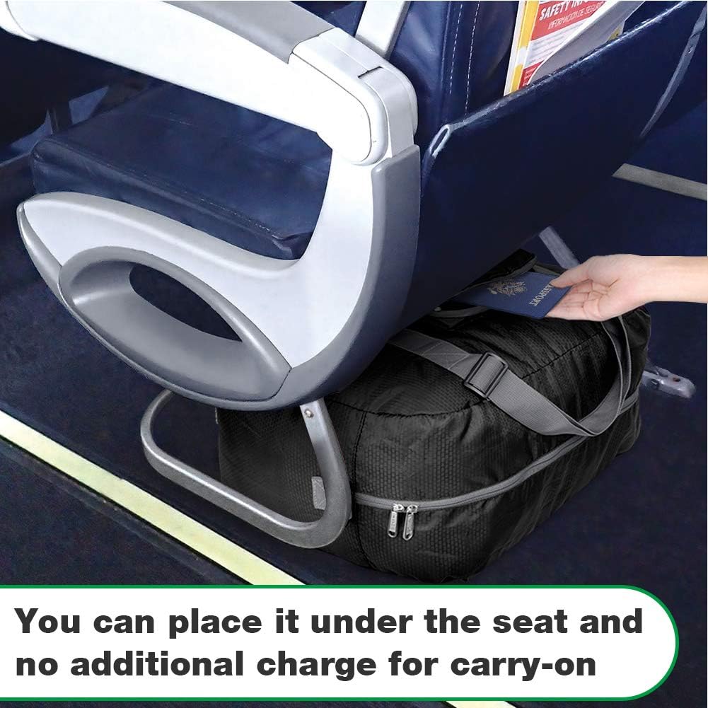 Foldable Personal Item Bag, Carry on Travel Duffle Bag | Frontier Airline Underseat Fit, 18x14x8 inches, Weekend Overnight Trips, Packable