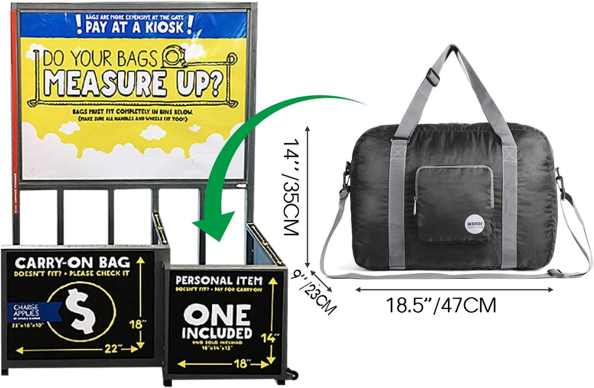 Foldable Personal Item Bag, Carry on Travel Duffle Bag | Frontier Airline Underseat Fit, 18x14x8 inches, Weekend Overnight Trips, Packable