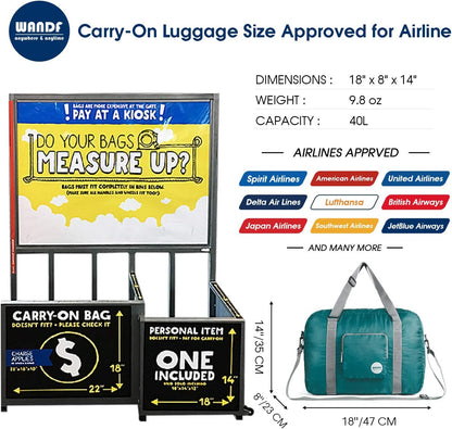 Foldable Personal Item Bag, Carry on Travel Duffle Bag | Frontier Airline Underseat Fit, 18x14x8 inches, Weekend Overnight Trips, Packable