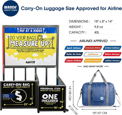 Foldable Personal Item Bag, Carry on Travel Duffle Bag | Frontier Airline Underseat Fit, 18x14x8 inches, Weekend Overnight Trips, Packable