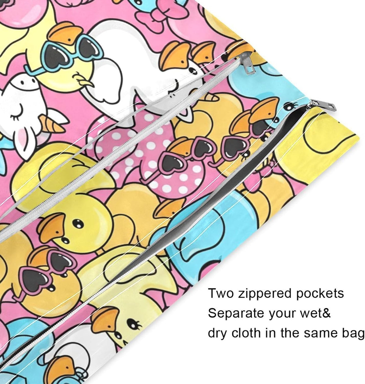 2pcs Waterproof Wet Bag Rubber Ducks Reusable Storage Bag with Two Zippered Pockets Cloth Diaper Wet Dry Bags for Travel, Swimsuits, Wet Clothes
