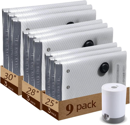 Vacuum Bags For Travel With Rechargeable Air Pump 15 Pack Compression Packing Bags for Luggage, Carry-On Space Saver for Clothes, Ideal for Dorm Living & Small Space Storage