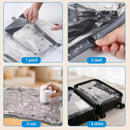Vacuum Bags For Travel With Rechargeable Air Pump 15 Pack Compression Packing Bags for Luggage, Carry-On Space Saver for Clothes, Ideal for Dorm Living & Small Space Storage