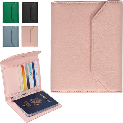 Leather Passport Holder for Travel,Rfid Passport Holder Protect Your Card Security,Passport Book Holder for Men Women,Travel Wallet with Cards & Pen Slot,Boarding Pass,Zipper Cash Pocket(Black)