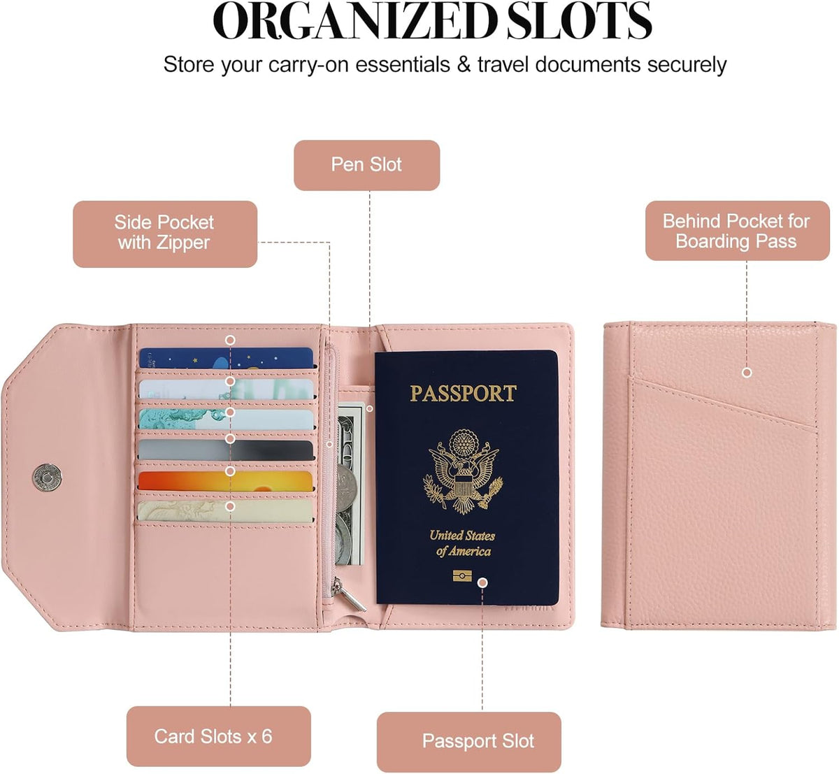Leather Passport Holder for Travel,Rfid Passport Holder Protect Your Card Security,Passport Book Holder for Men Women,Travel Wallet with Cards & Pen Slot,Boarding Pass,Zipper Cash Pocket(Black)