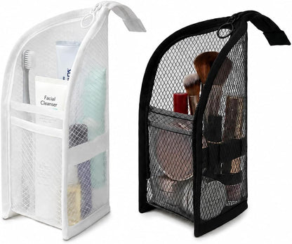 Standing Toiletry Bag 2 Pack, Portable Foldable Travel Toiletry Bags, Lightweight Water-Resistant Cosmetic Organizer with Clear Compartments, Upright Hanging Toiletries Storage Bag