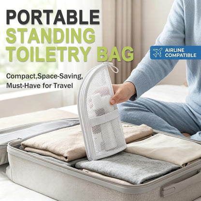 Standing Toiletry Bag 2 Pack, Portable Foldable Travel Toiletry Bags, Lightweight Water-Resistant Cosmetic Organizer with Clear Compartments, Upright Hanging Toiletries Storage Bag