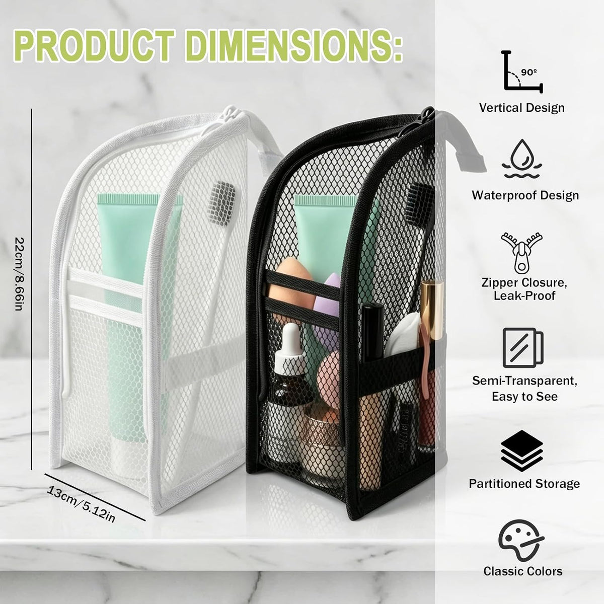 Standing Toiletry Bag 2 Pack, Portable Foldable Travel Toiletry Bags, Lightweight Water-Resistant Cosmetic Organizer with Clear Compartments, Upright Hanging Toiletries Storage Bag