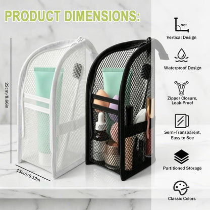 Standing Toiletry Bag 2 Pack, Portable Foldable Travel Toiletry Bags, Lightweight Water-Resistant Cosmetic Organizer with Clear Compartments, Upright Hanging Toiletries Storage Bag